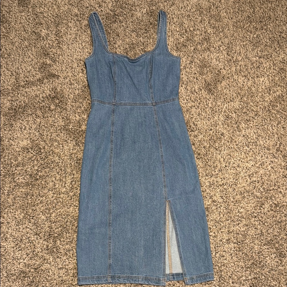 Steve Madden Blue Denim Midi Dress with Front Slit